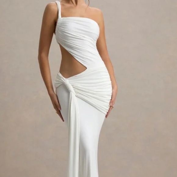 Club L London Giovanna White Asymmetric Maxi Dress with Wrap Skirt US Size 2 - Picture 1 of 9